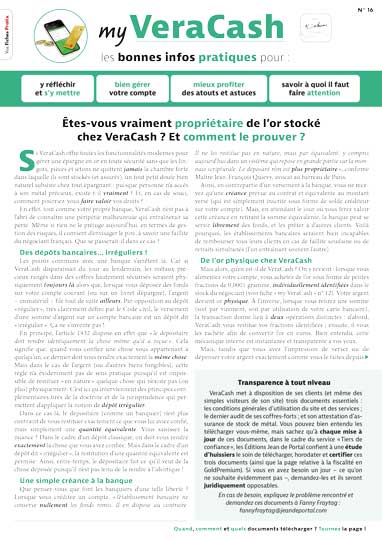 Êtes-vous vraiment propriétaire de l’or stocké chez VeraCash ? Et comment le prouver ? Fiche « my VeraCash », n°16