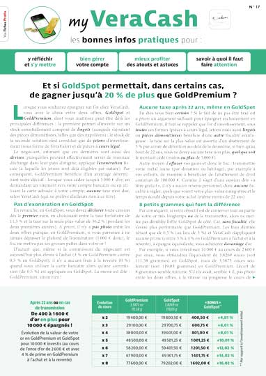 Et si GoldSpot permettait, dans certains cas, de gagner jusqu’à 20 % de plus que GoldPremium ? Fiche « my VeraCash », n°17